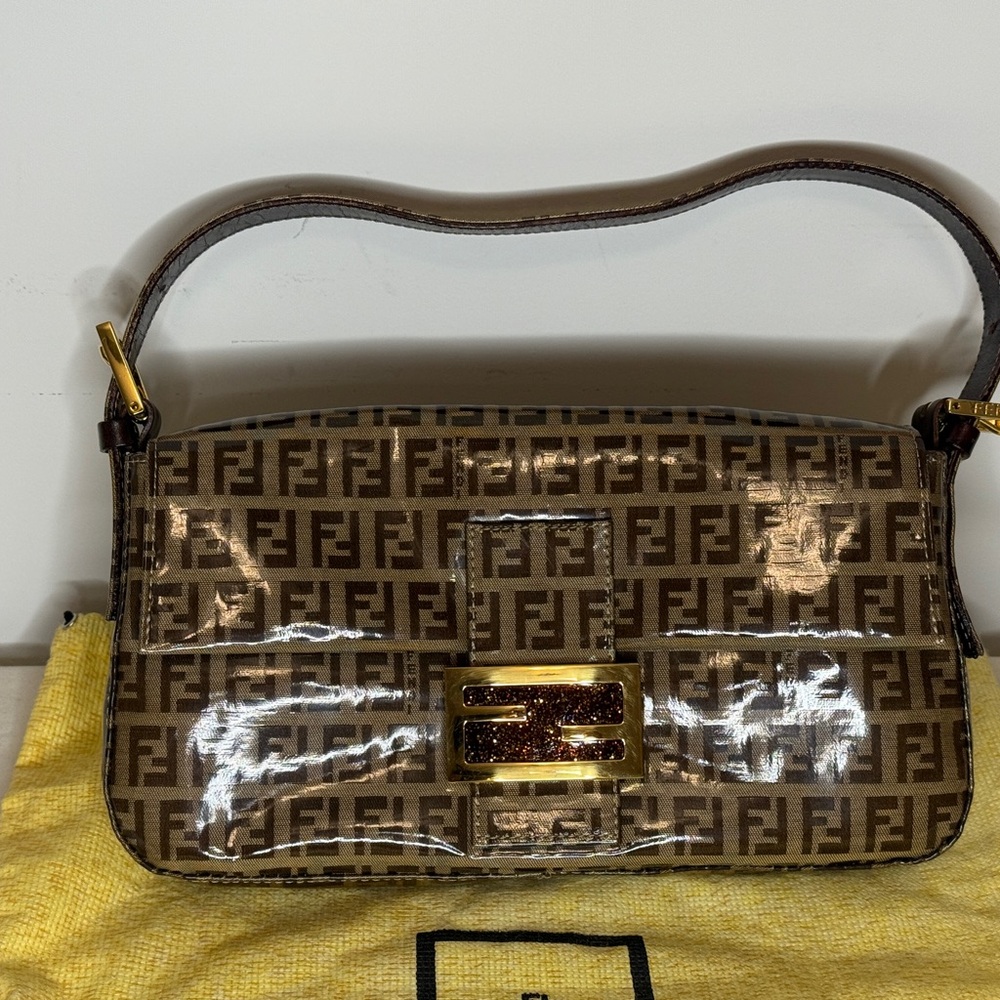Fendi Gold and Brown Monogram Shoulder Bag